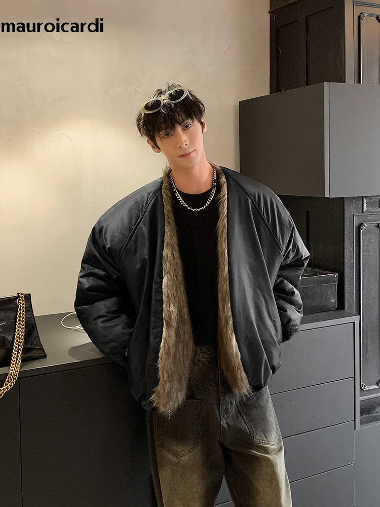 Sewing Jackets - Mauroicardi-Parka de pele sintética masculina, jaqueta
