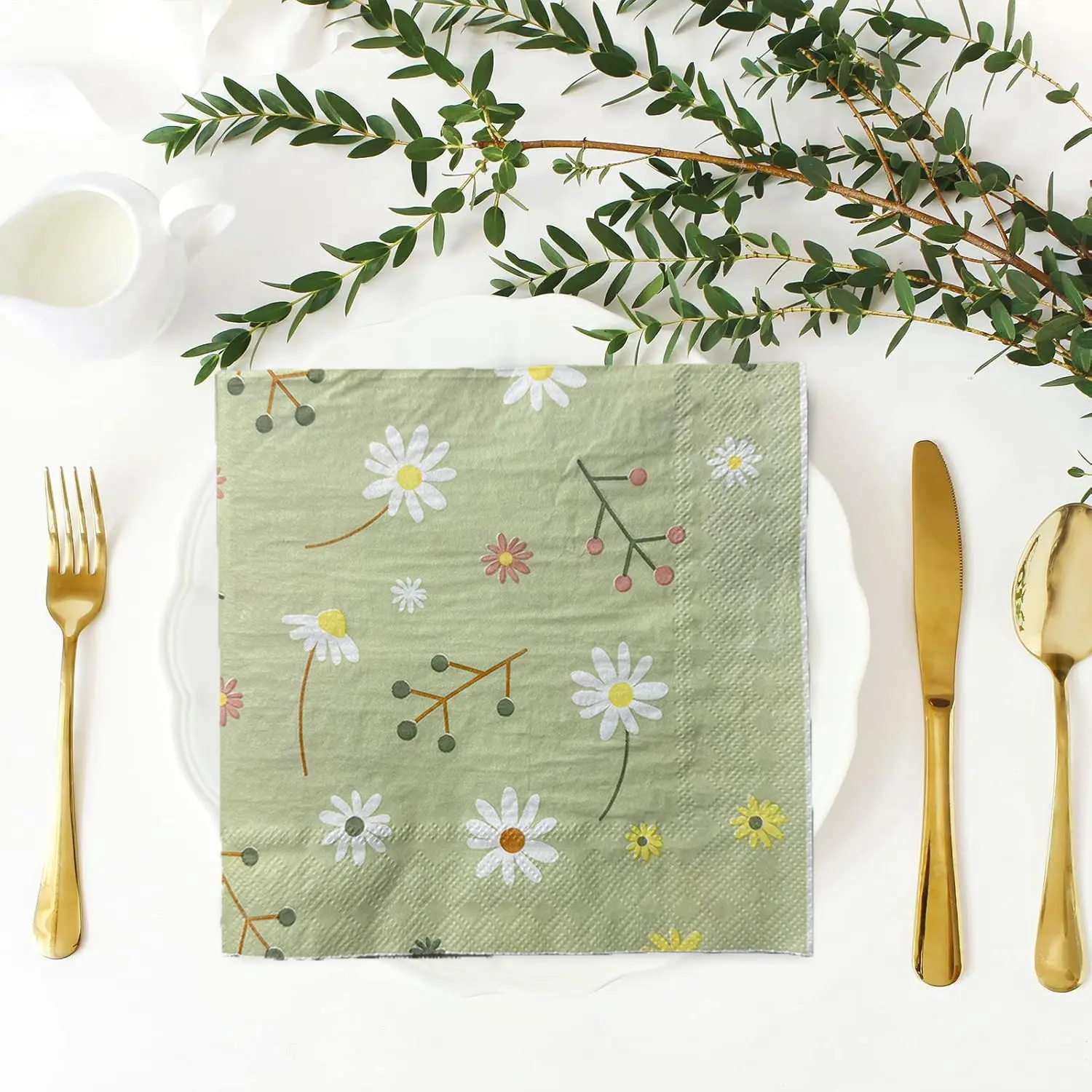 Pattern Tissue Paper - Guardanapo estampado de camomila, tecidos verdes,