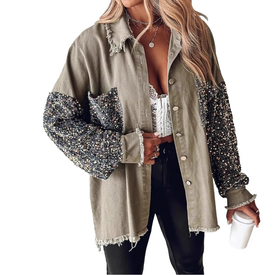 Sewing Jackets - Primavera outono feminino manga longa lantejoulas