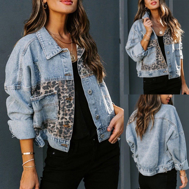 Leopardo costura denim jaqueta - Sewing Jackets avaliação e preço