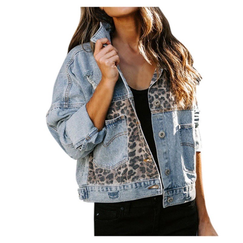 Leopardo costura denim jaqueta - Sewing Jackets avaliação e preço